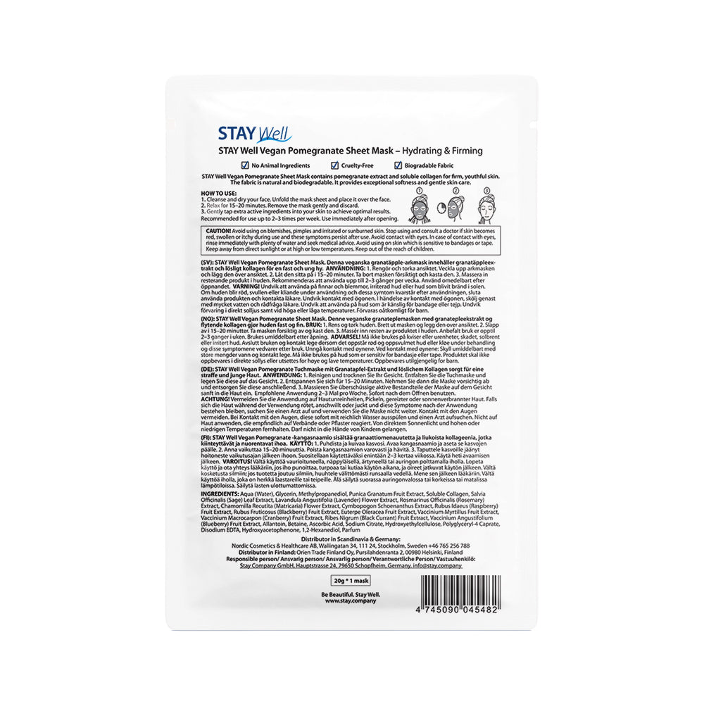 STAY Well Vegan Sheet Mask - POMEGRANATE