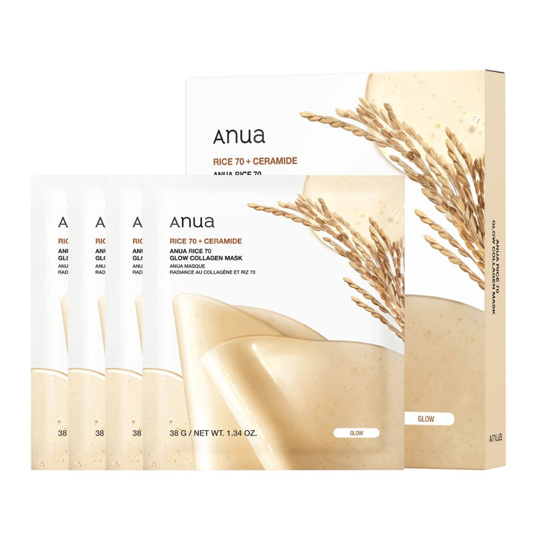 ANUA Rice 70 Glow Collagen Mask 38g x 4