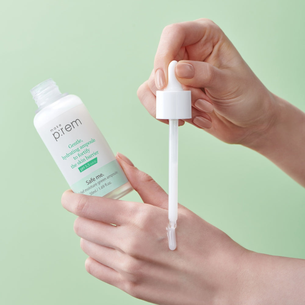 MAKE PREM Safe me. Relief moisture green ampoule