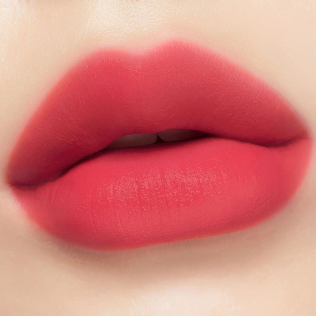 Peripera Ink Velvet 21 Vitality Coral Red shade on the lips