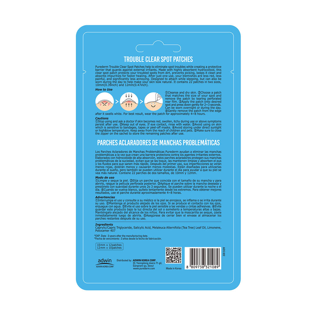 Purederm Trouble Clear Spot Patches backside